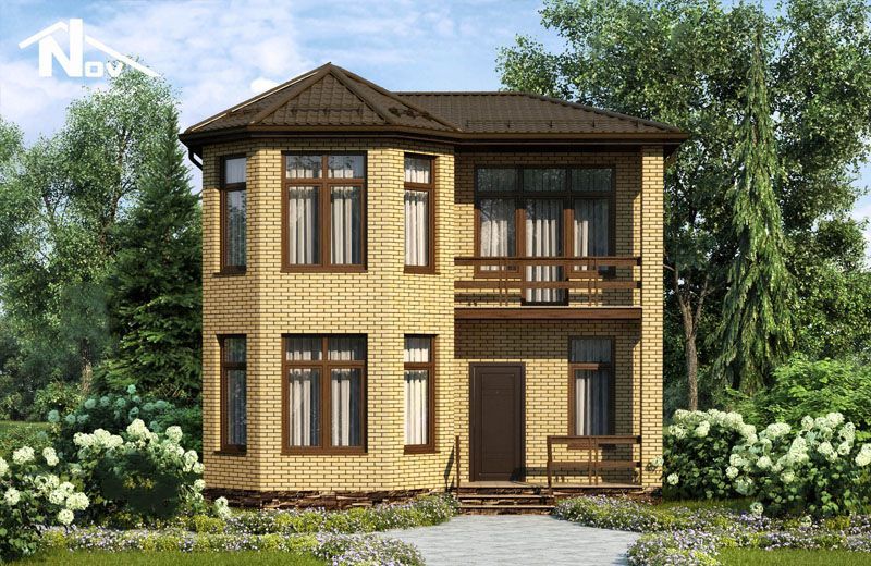 проект двухэтажного дома из белого кирпича с эркером для строительства в коттеджном поселке Янтарный